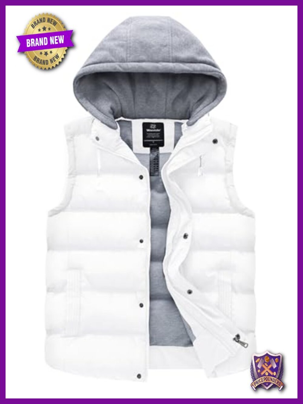 Quilted Puffer Vest Warm Winter Outerwear with Hood Zip Pockets